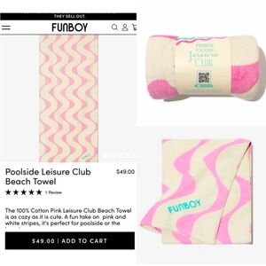 Funboy Poolside Leisure Club Beach Towel 100% Cotton 68 inches x 30 inches